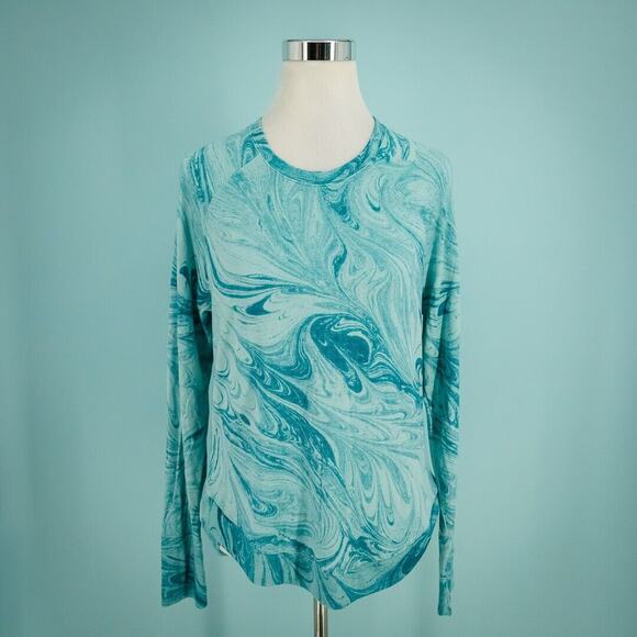 Athleta Size Medium M Blue Mindset Marble Tie Dye Crew Long Sleeve Sweatshirt - Picture 1 of 9